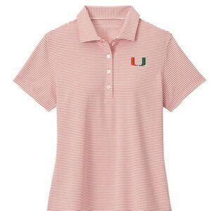 NWT - Peter Millar U of Miami Women's Vista Stripe Short-Sleeve Jersey Polo - M